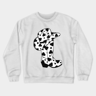 BLACK Cow Spots Line Dance Boots - Country Western Art Crewneck Sweatshirt